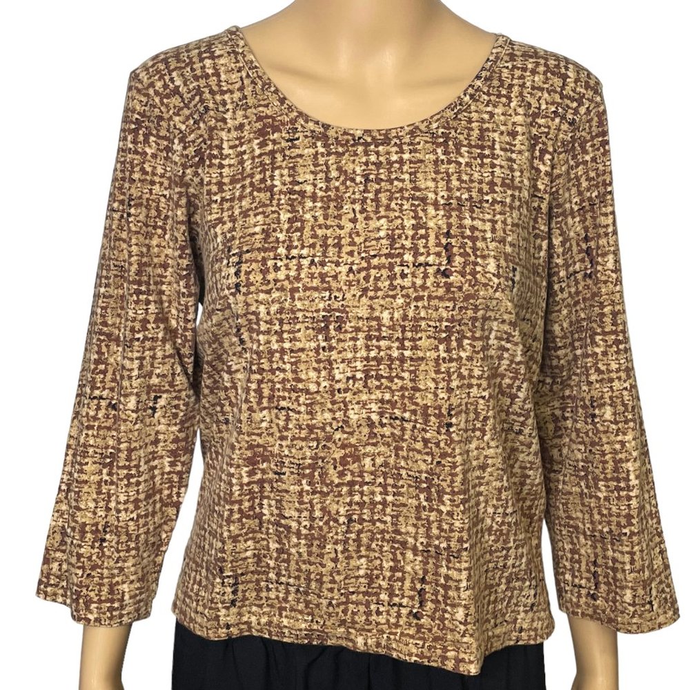 Christopher & Banks Womens Large Brown Tan 3/4 Sleeve Pullover Blouse‎ Shirt